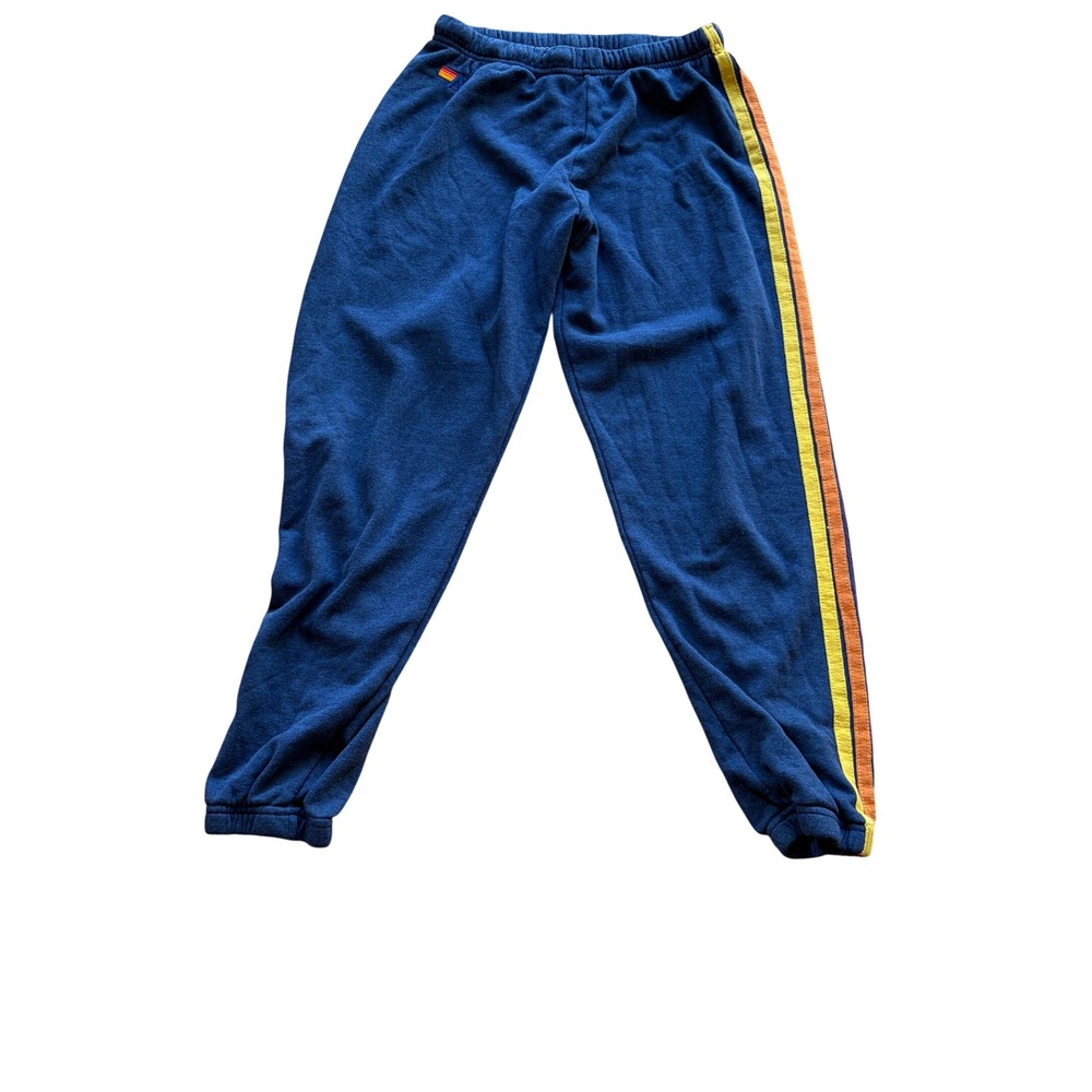 Aviator Nation 5-Stripe Sweatpants Navy Blue Rainbow Joggers Mens Medium